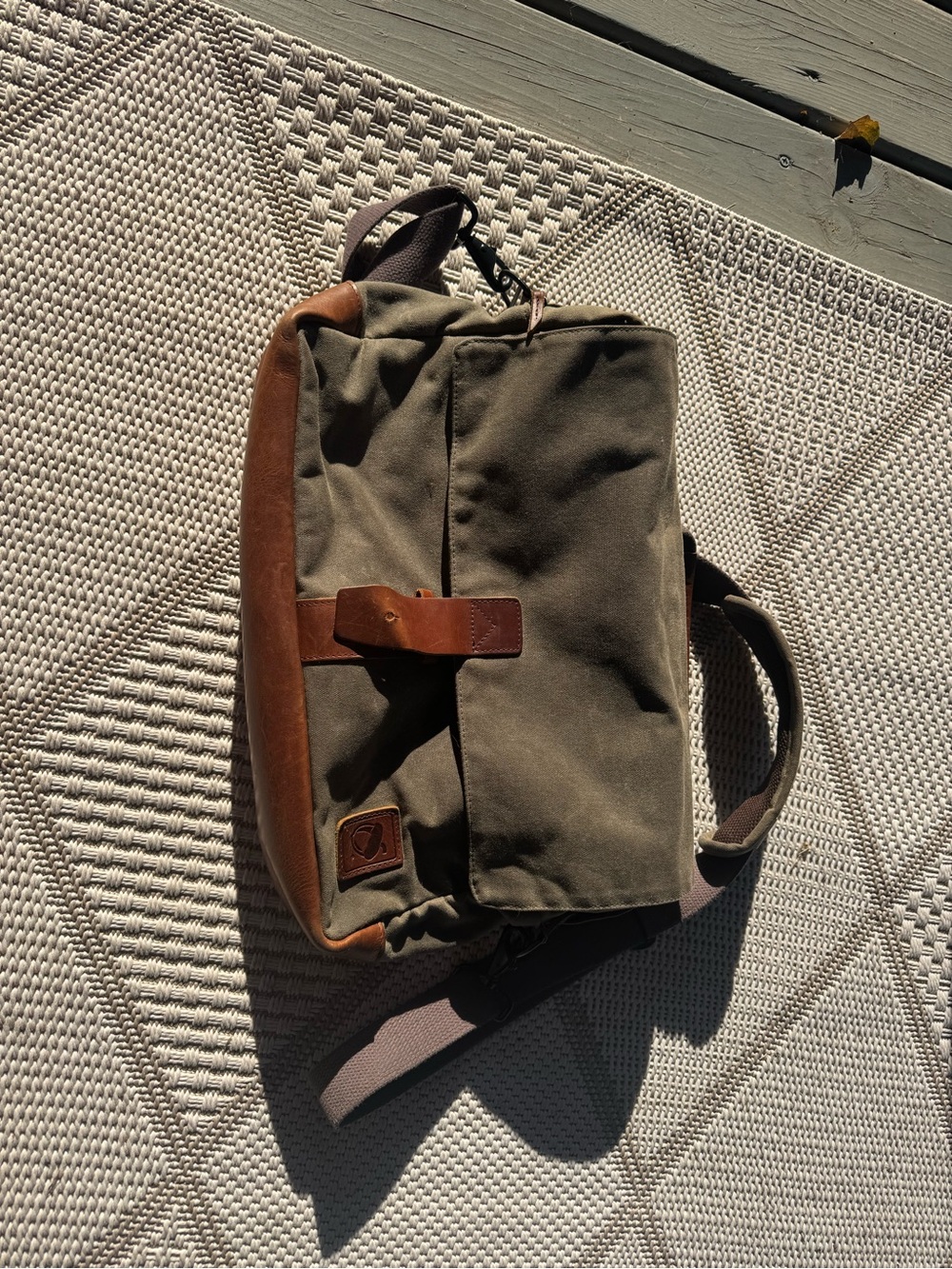 Olive Green Canvas Laptop Messenger Bag with Brown Leather Trim